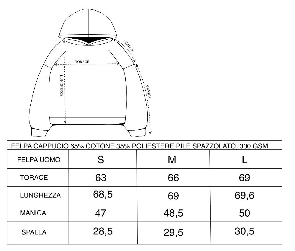 Abbigliamento da strada street wear e da skate | T-shirt street one, magliette, vestiti, cappellini street style marchio triangolo | immagine tabella misure-felpa-uomo